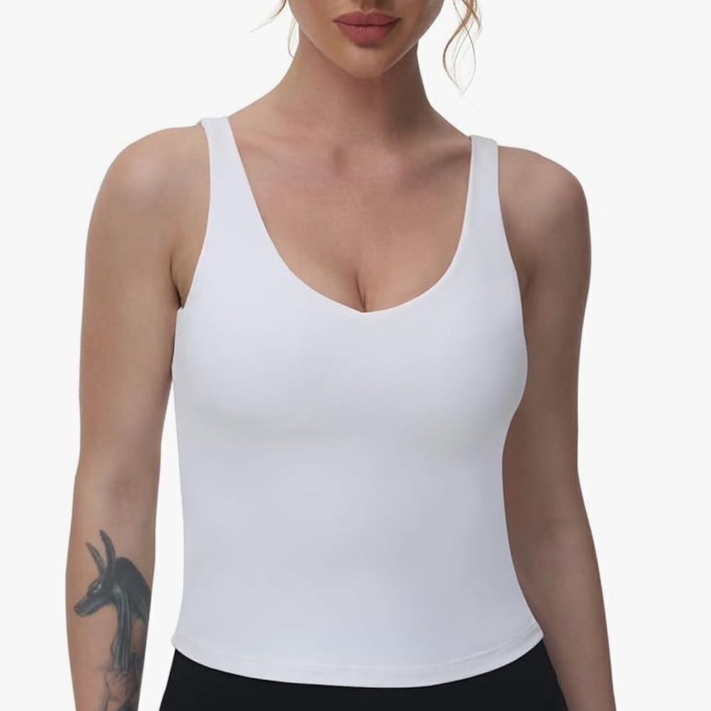 White Built In Bra Top Workout Casual L